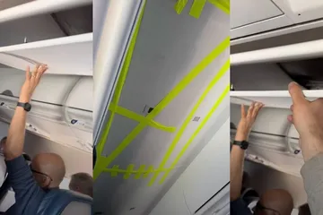 Passengers Prop Up Crumbling Plane Ceiling in Mid-Flight Drama